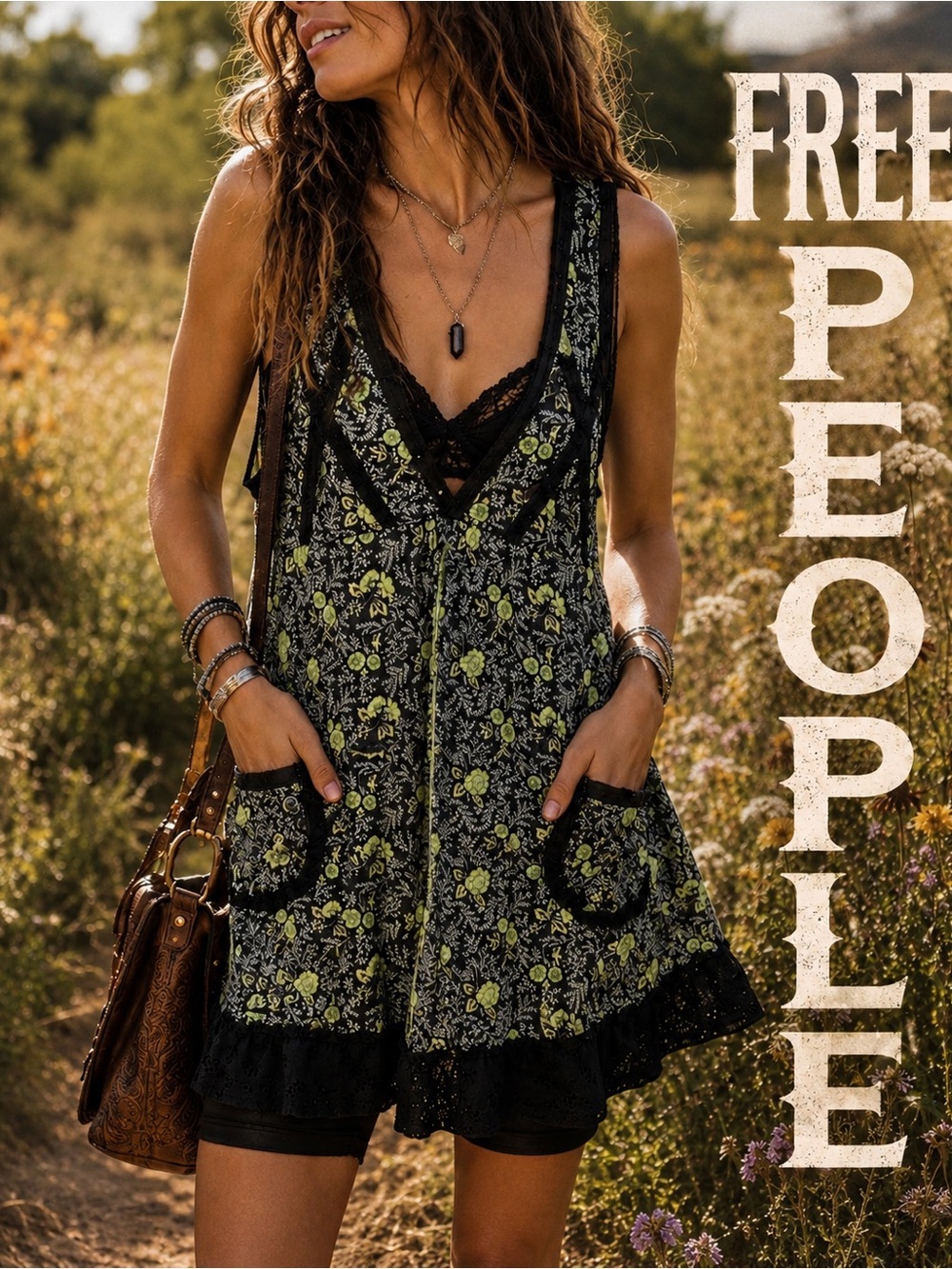 Free People Vintage Y2K Floral Boho Mini Dress Size M